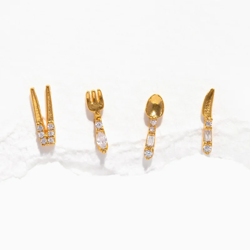 layered earrings for women -Table for One Stud Set