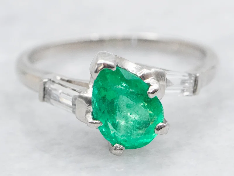 engagement rings for non-traditional brides -Platinum Emerald and Diamond Bypass Engagement Ring