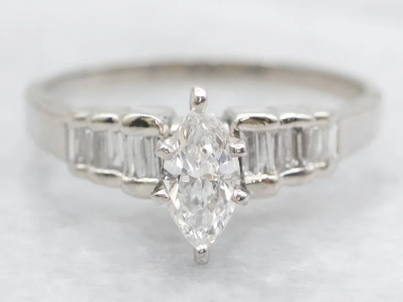 simple engagement rings for women -Marquise Cut Diamond Engagement Ring