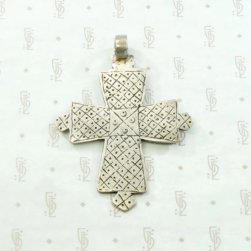 creative design necklaces for women -Engraved Silver Vintage Coptic Cross