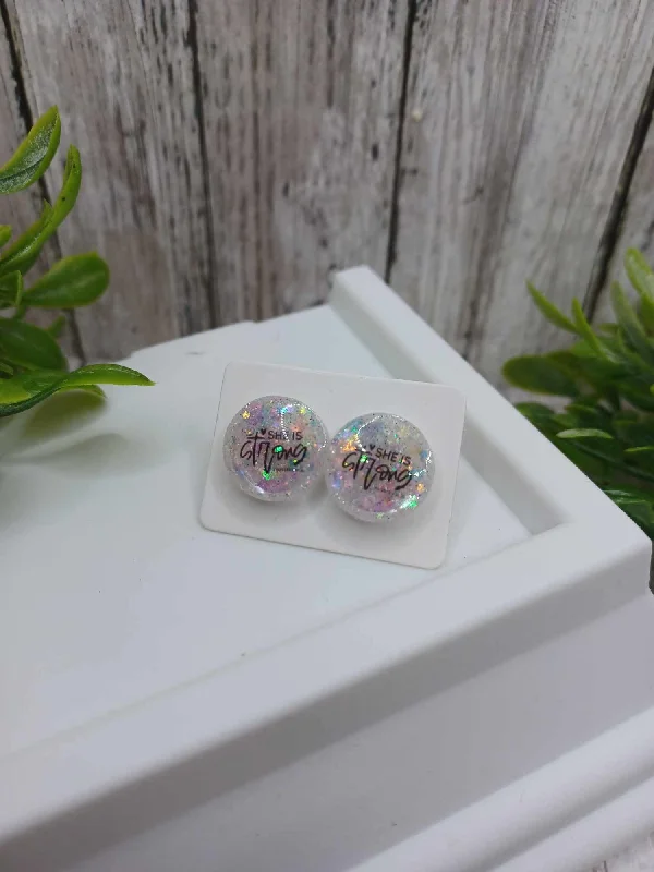 clip-on earrings for women -She is Strong Glitter Earrings