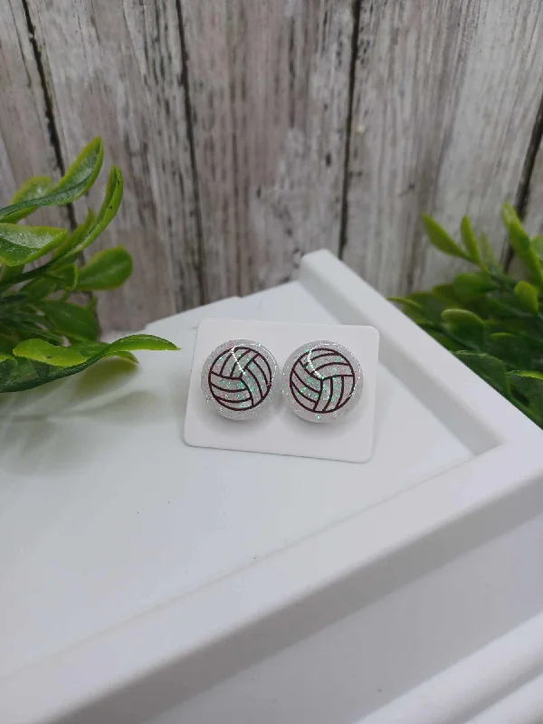 vintage earrings for women -Volleyball Glitter Earrings