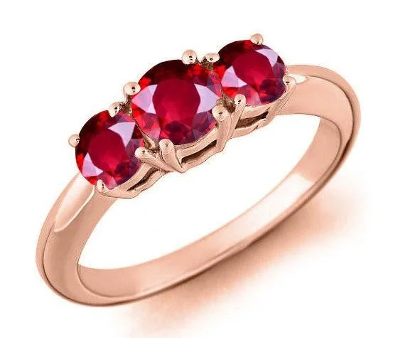 elegant diamond engagement rings -Trilogy Three Stone 1 Carat Red Ruby Engagement Ring in 10k Rose Gold for Women on Sale