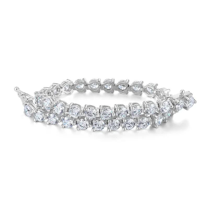 women’s bracelets with charms -Round Brilliant tennis bracelet with 9.13 carats* of diamond simulants in sterling silver