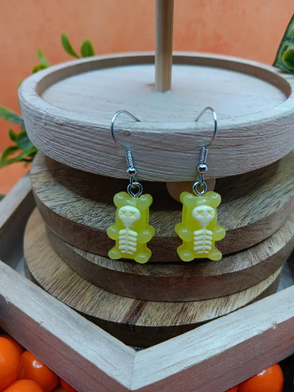 gold stud earrings for women -Yellow Gummy Bear Skeleton Earrings