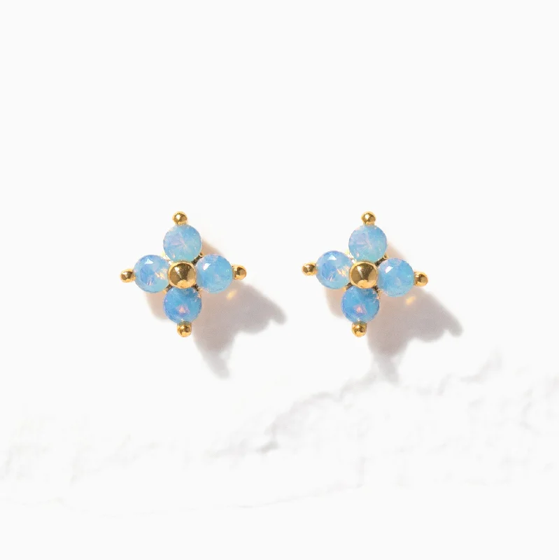 trendy crystal earrings for women -Teeny Tiny Blue Blossom Studs