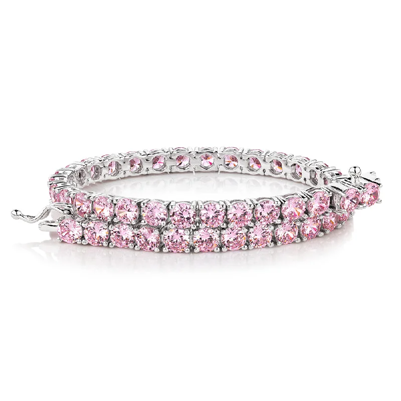 women’s bangles and bracelets -Round Brilliant tennis bracelet with 11 carats* of diamond simulants in sterling silver