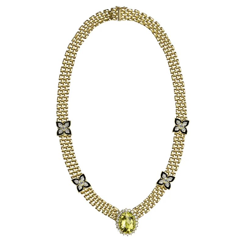 classic diamond necklaces for women -Necklace - Lemon Quartz And Diamond (enamel)