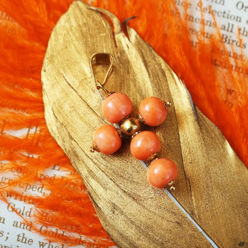 women’s pearl pendants -Charming Beaded Peach Sciacca Coral Cross