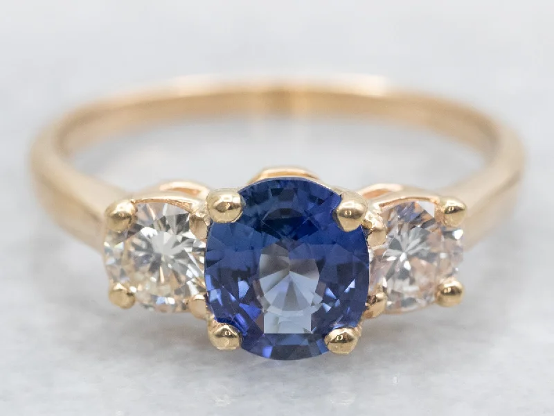 sapphire engagement rings for women -Yellow Gold Sapphire and Diamond Engagement Ring