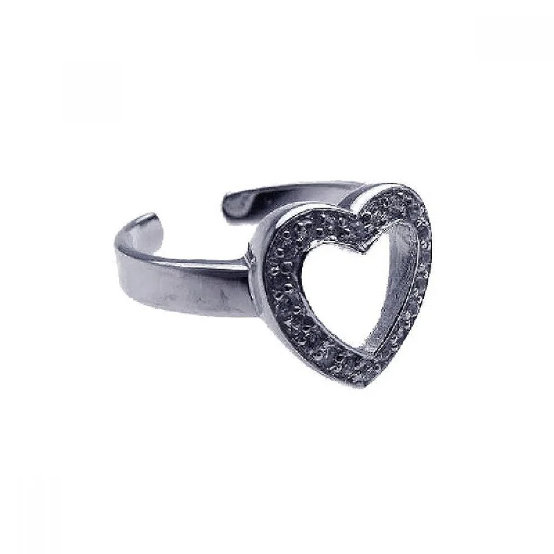 stacked rings for women -Silver 925 Rhodium Plated Clear CZ Open Heart Toe Ring - CZTR2