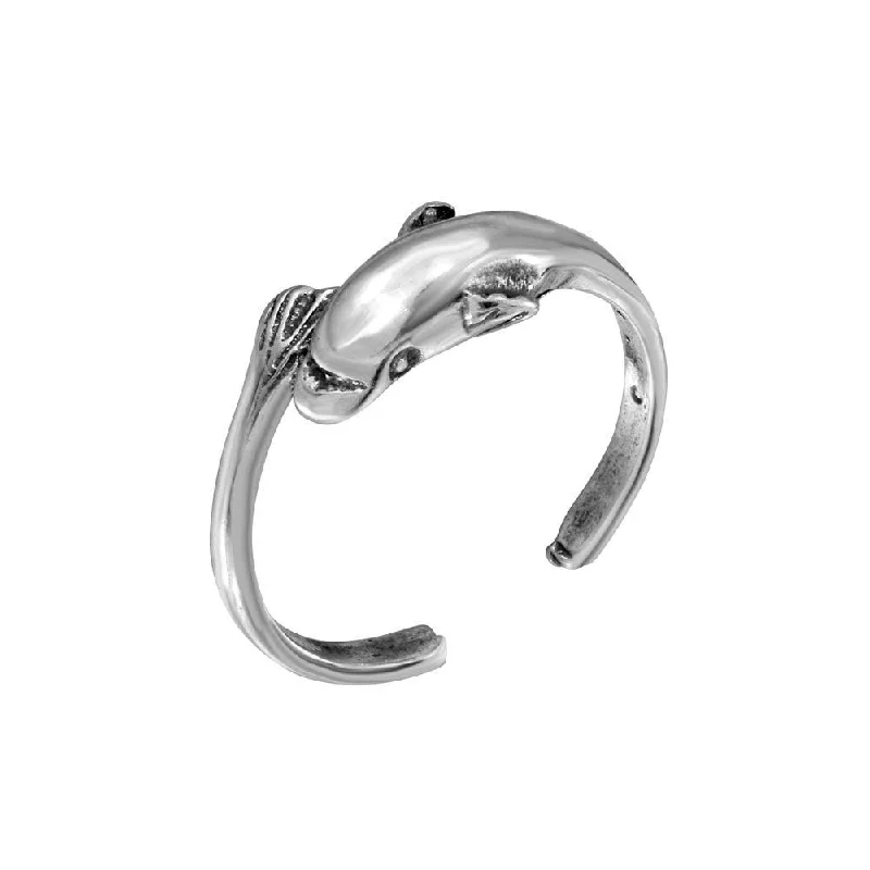 intricate design rings for women -Silver 925 Flying Fish Adjustable Toe Ring - TR212-A