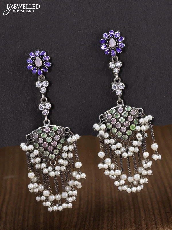 women’s luxury diamond earrings -Oxidised earring  with pearl hangings