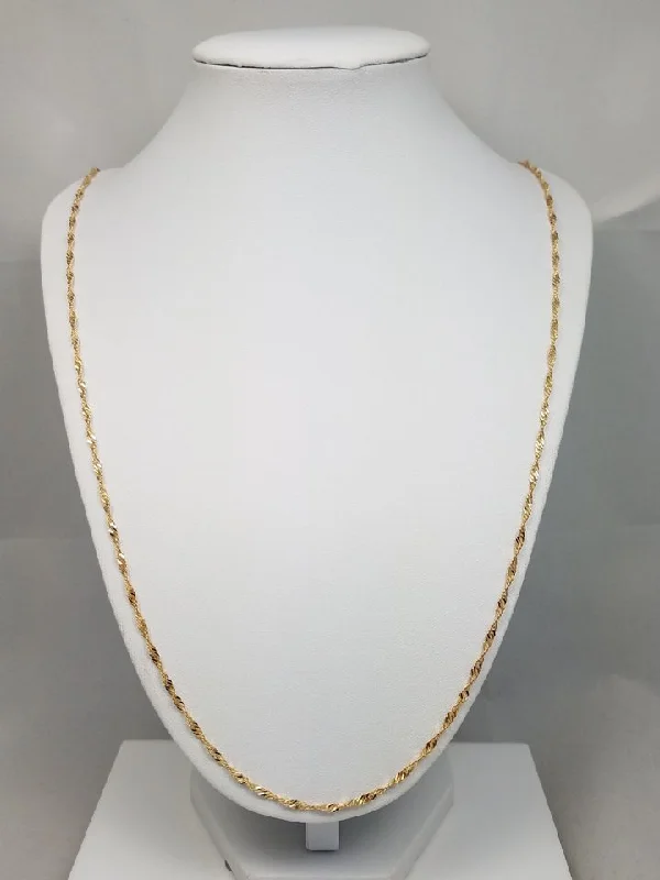 pearl necklaces for women -Classic 27" Solid 18k Yellow Gold Singapore Link Chain Necklace