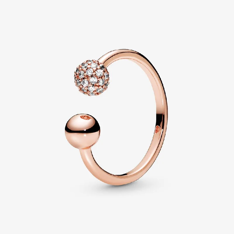 trendy rings for women -Polished & Pavé Bead Open Ring