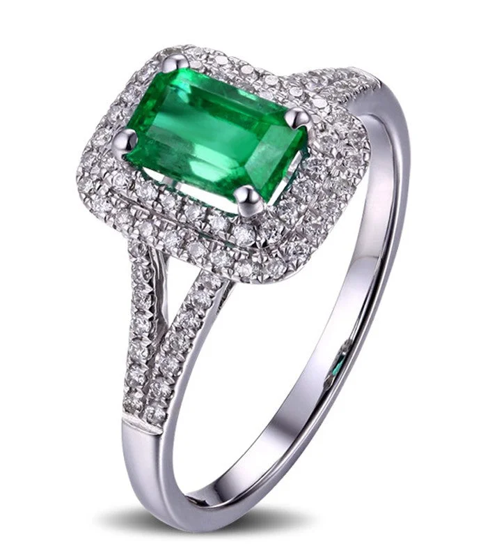 gemstone and diamond engagement rings -2 Carat Emerald and Moissanite Diamond Engagement Ring in Gold