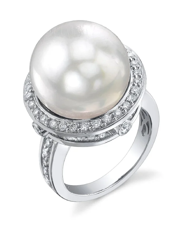 bold fashion rings for women -White South Sea Pearl & Diamond Nyx Cocktail Ring