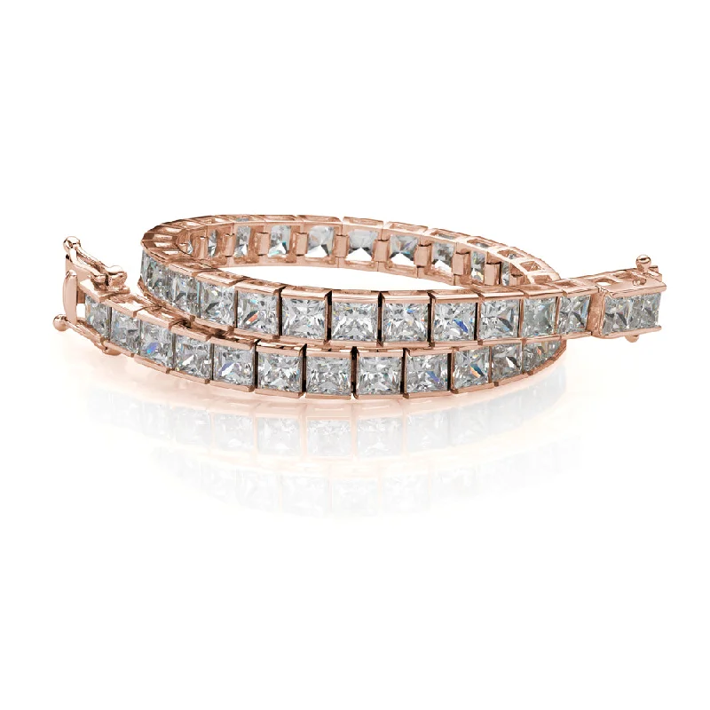 silver charm bracelets for women -Princess Cut tennis bracelet with 18.72 carats* of diamond simulants in 10 carat rose gold