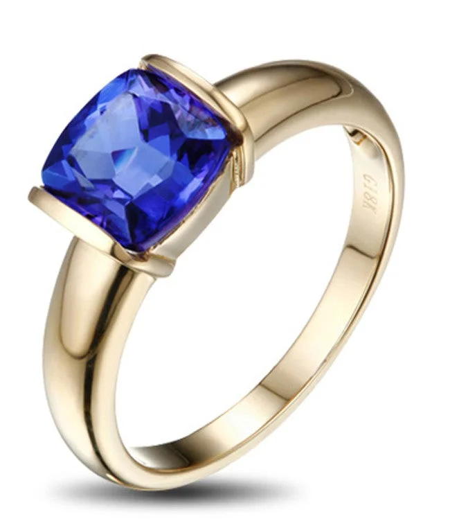 infinity symbol engagement rings -Beautiful 1 Carat cushion cut Blue Sapphire Solitaire Engagement Ring in Yellow Gold