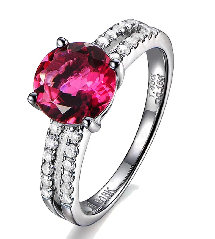 handcrafted engagement rings -1.50 Carat Ruby and Moissanite Diamond Engagement Ring in White Gold