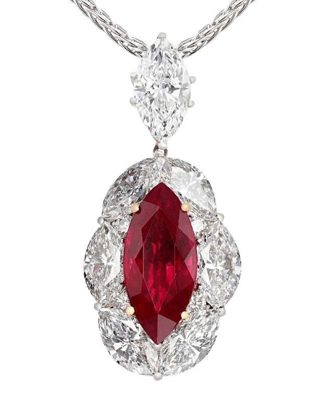 elegant pendant necklaces for women -Marquise Burma Ruby Necklace, 5.04 Carats