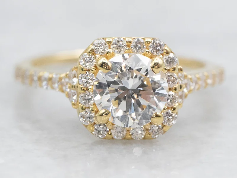 classic engagement rings for women -Modern Gold Diamond Halo Engagement Ring