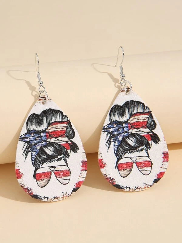 sparkling hoop earrings for women -American Flag Bandana Girl Leather Style Earrings