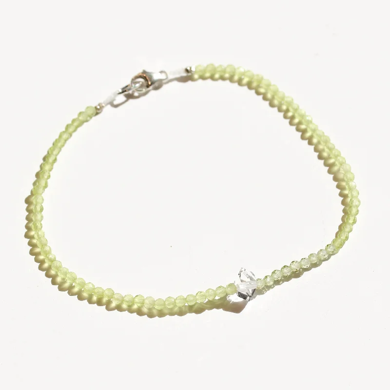 silver bracelets for women -Peridot + Herkimer Bracelet No.31