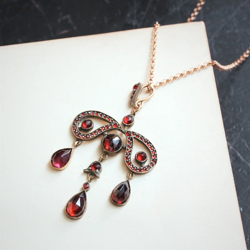 silver chain necklaces for women -Vintage Rose Cut Bohemian Garnet Pendant