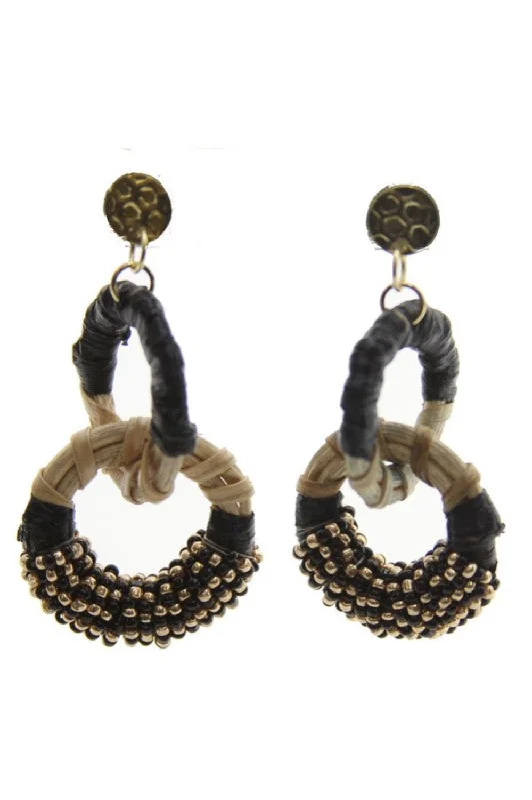 pearl earrings for women -GAME DAY DOUBLE RING EARRINGS | BLACK & GOLD