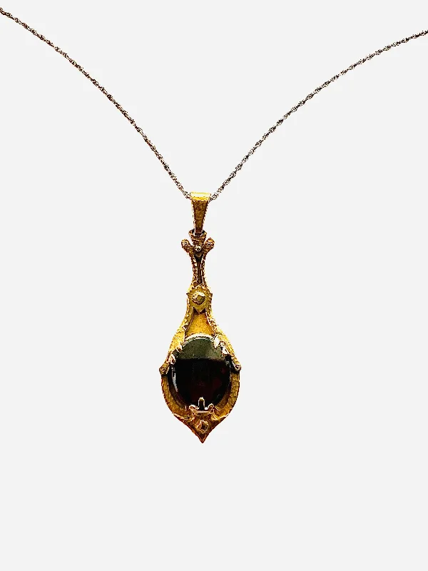 double chain necklaces for women -R. W. Edwards Victorian Garnet Yellow Gold Pendant Necklace