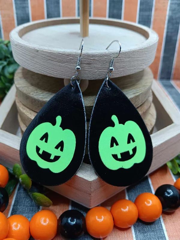 women’s designer earrings -Glow in the Dark Jack O' Lantern Leather Style Earrings