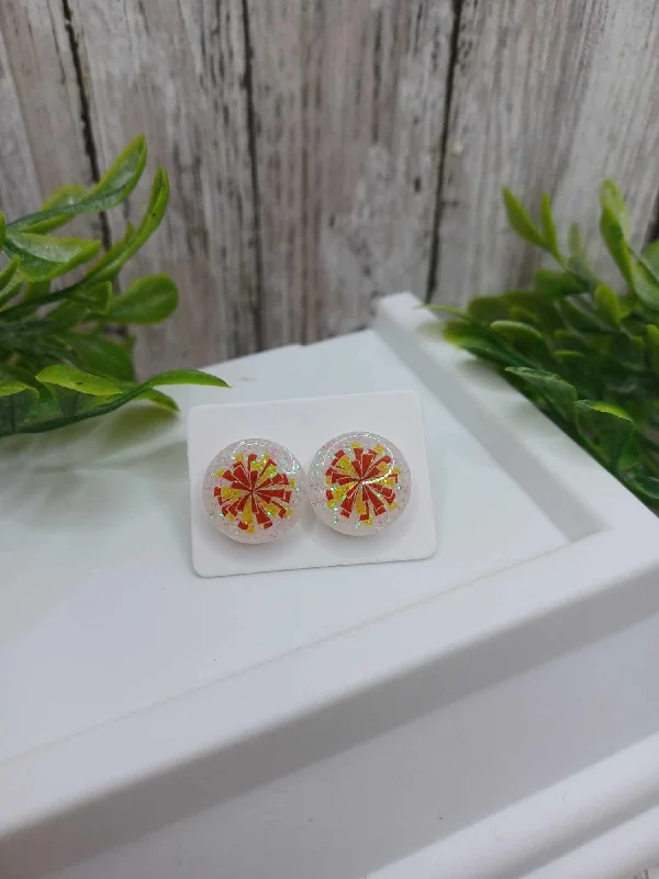 vintage-inspired earrings for women -Red & Yellow Glitter Cheer Pom Earrings