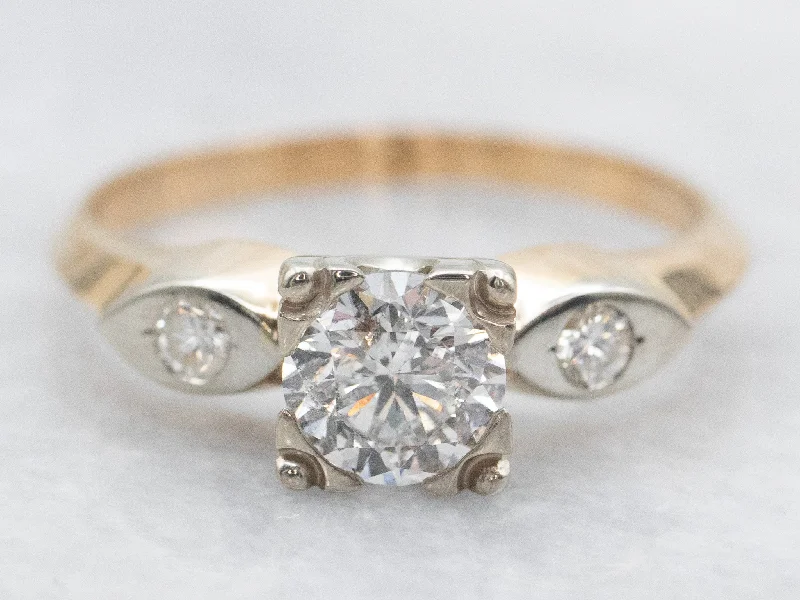 vintage diamond engagement rings -Retro Era Brilliant Diamond Three Stone Engagement Ring