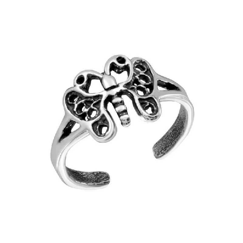 cocktail rings for women -Silver 925 Butterfly Adjustable Toe Ring - TR246-A