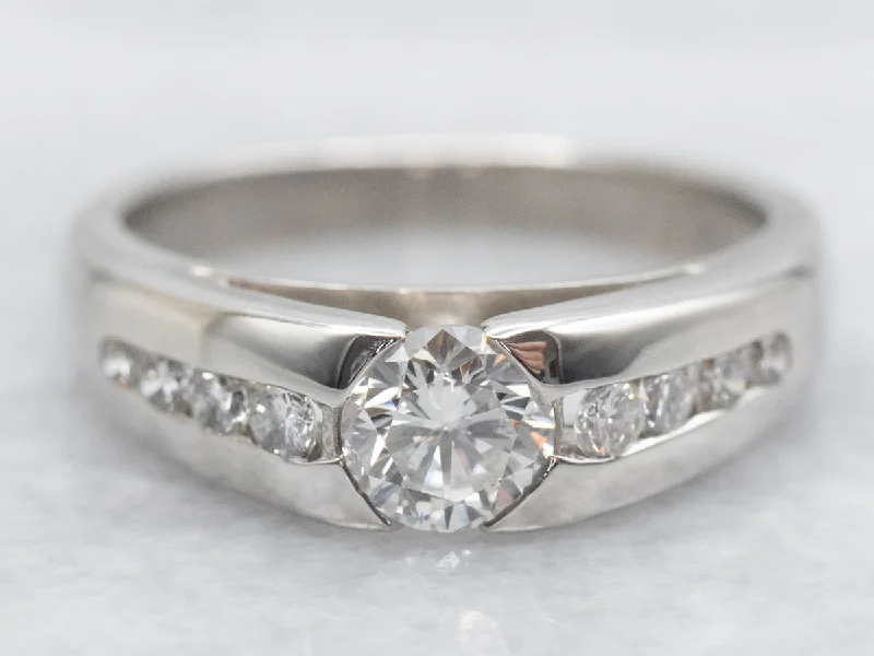 rose gold engagement rings -Platinum Diamond Engagement Ring with Diamond Accents