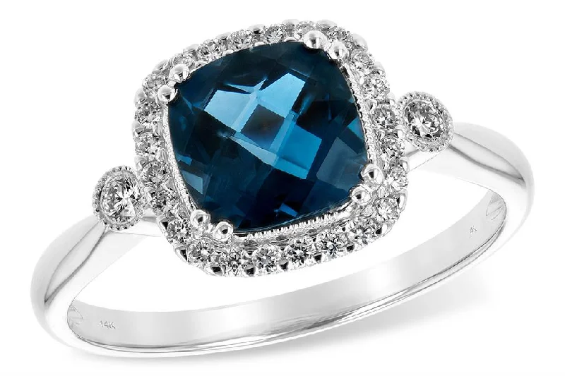 emerald rings for women -14K White Gold 1.77ctw Cushion London Blue Topaz & Diamond Halo Ring by Allison Kaufman