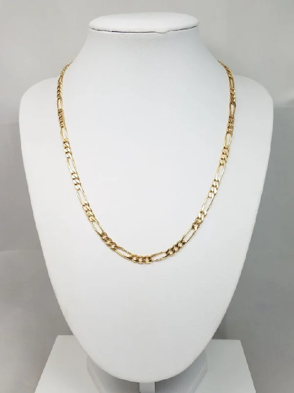 designer necklaces for women -Showy 18" Solid 14k Yellow Gold Figaro Link Chain Necklace Italy