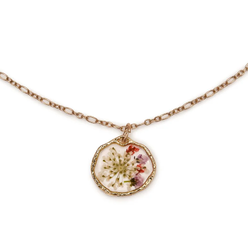 fashion necklaces for women -Red Pressed flower pendant necklace: Floral necklace