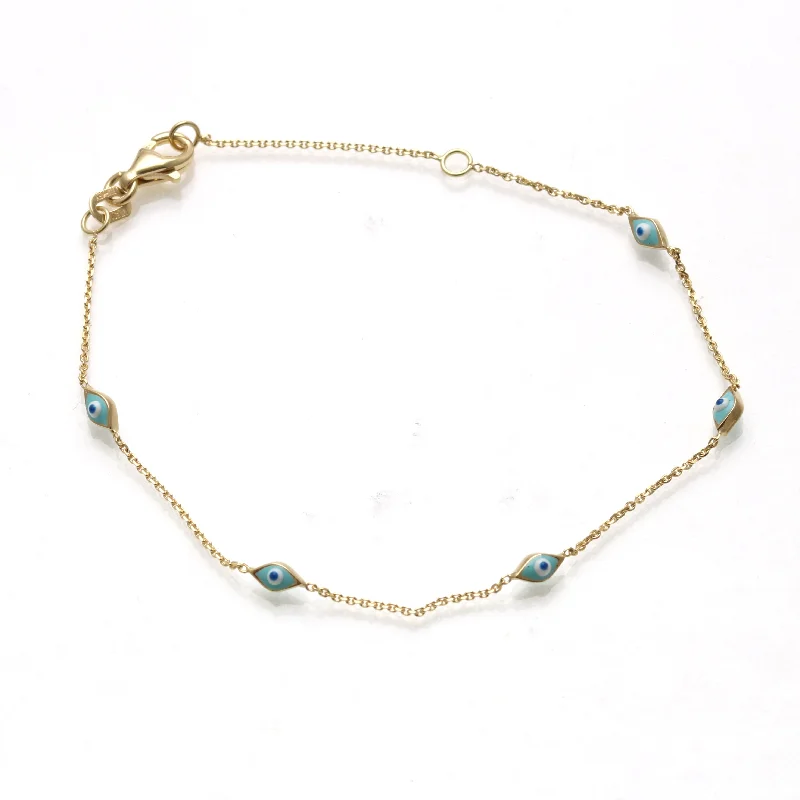 women’s friendship bracelets -Evil eye Bracelet 14k yellow gold Turquoise Enamel