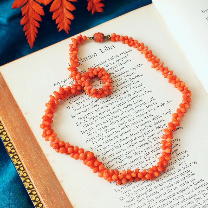 sparkling crystal necklaces for women -Finest Treasure! Hand Carved Antique Georgian Coral Necklace