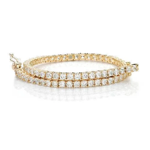 women’s bracelets with charms -Round Brilliant tennis bracelet with 4.38 carats* of diamond simulants in 10 carat yellow gold