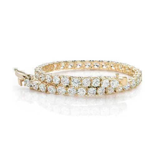 handcrafted bangles for women -Round Brilliant tennis bracelet with 12 carats* of diamond simulants in 10 carat yellow gold