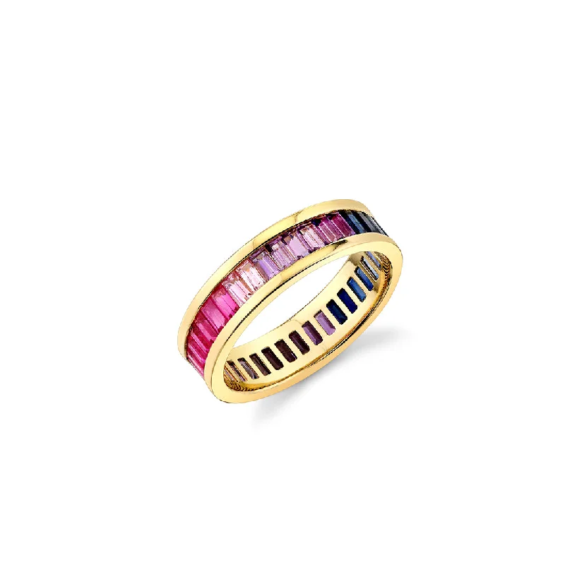 men’s and women’s rings -Gold & Gemstone Channel Set Baguette Eternity Ring