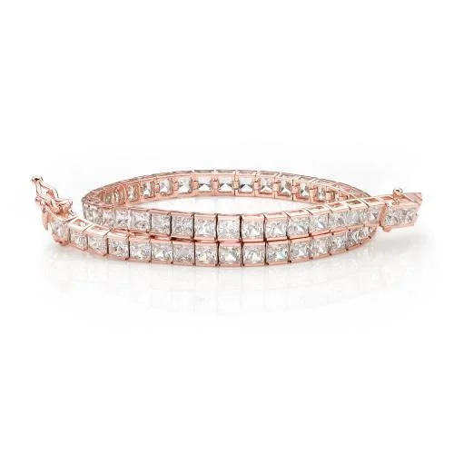 custom bracelets for women -Princess Cut tennis bracelet with 11.34 carats* of diamond simulants in 10 carat rose gold