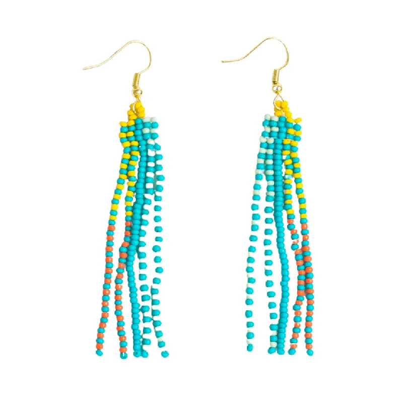 colorful gemstone earrings -Ink and Alloy Melissa Speckled Border With Solid Middle Beaded Fringe Earrings