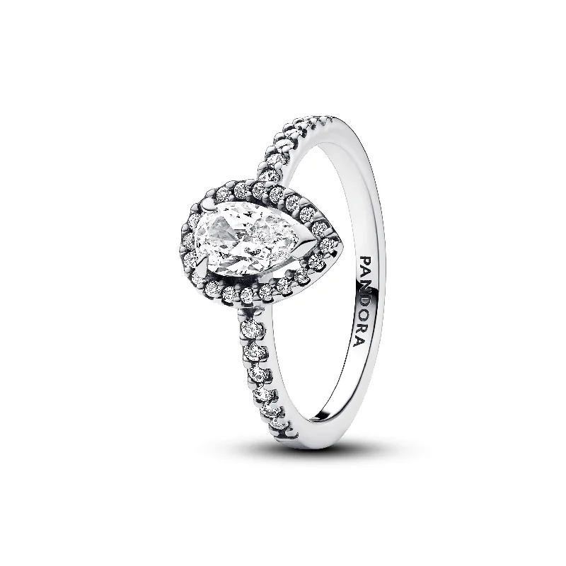 fashionable diamond rings for women -Sparkling Pear Halo Ring