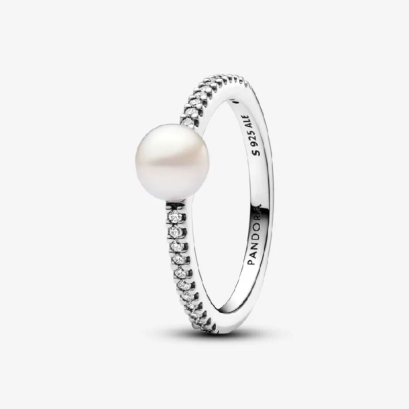 classic solitaire rings -Treated Freshwater Cultured Pearl & Pavé Ring