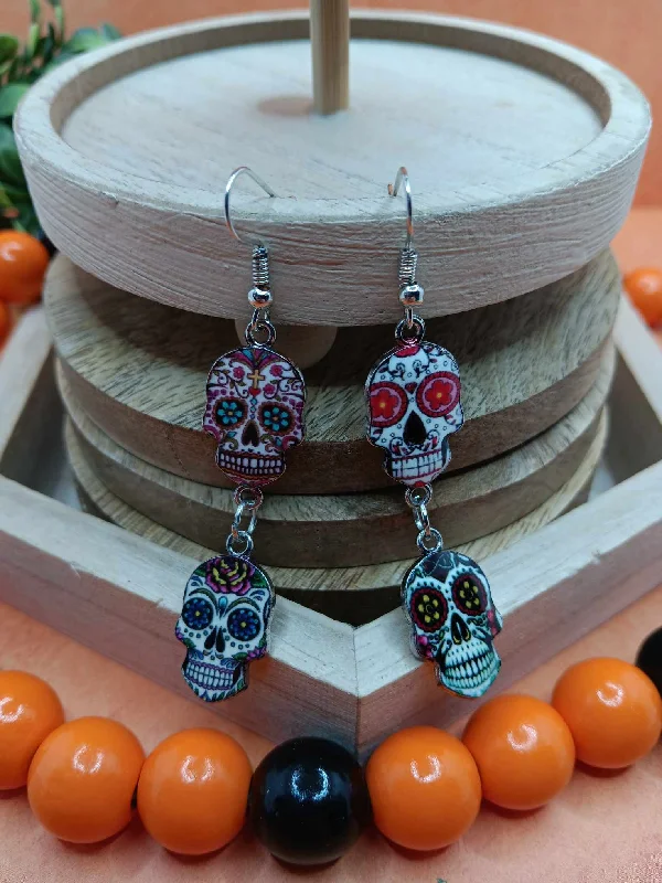 geometric diamond earrings for women -Purple, White, Blue, & Teal Day of the Dead Skeleton Earrings