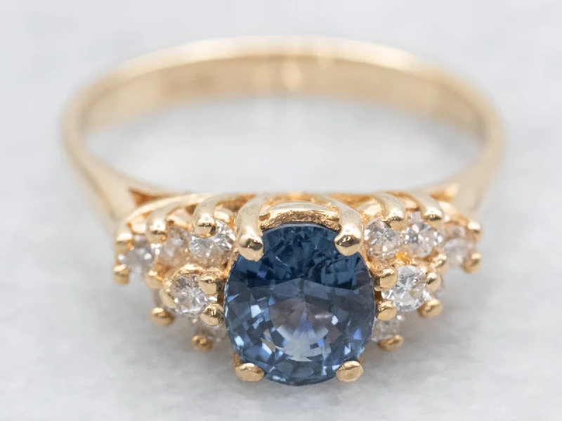 simple diamond engagement rings -Oval-Cut Sapphire and Diamond Engagement Ring